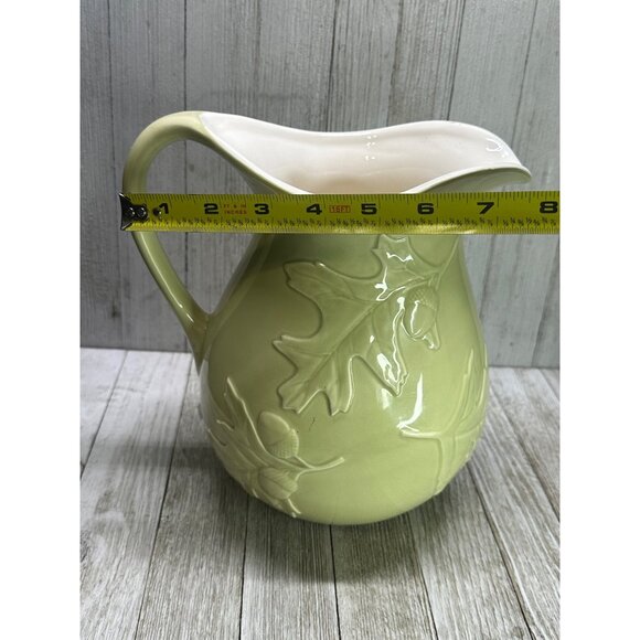 Vtg Hallmark Pitcher Sage Green Oak Leaf Design Ceramic Cottagecore 8.5" Tall - Picture 11 of 11